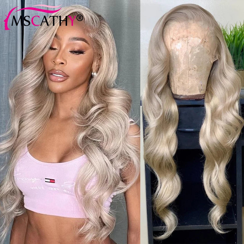 Human Hair Body Wave Ash Grey Preplucked Lace Wig