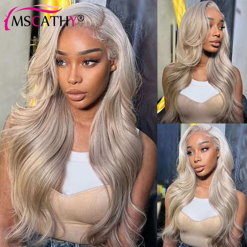 Human Hair Body Wave Ash Grey Preplucked Lace Wig