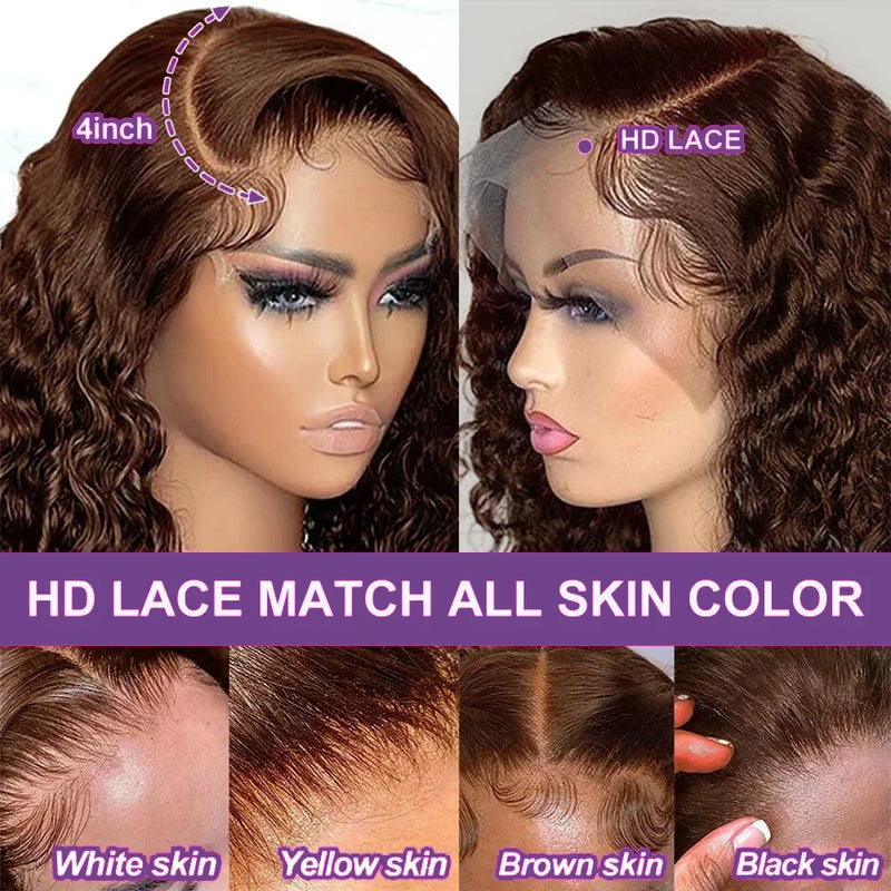 Deep Curly Chocolate Brown Lace Front Human Hair Wigs