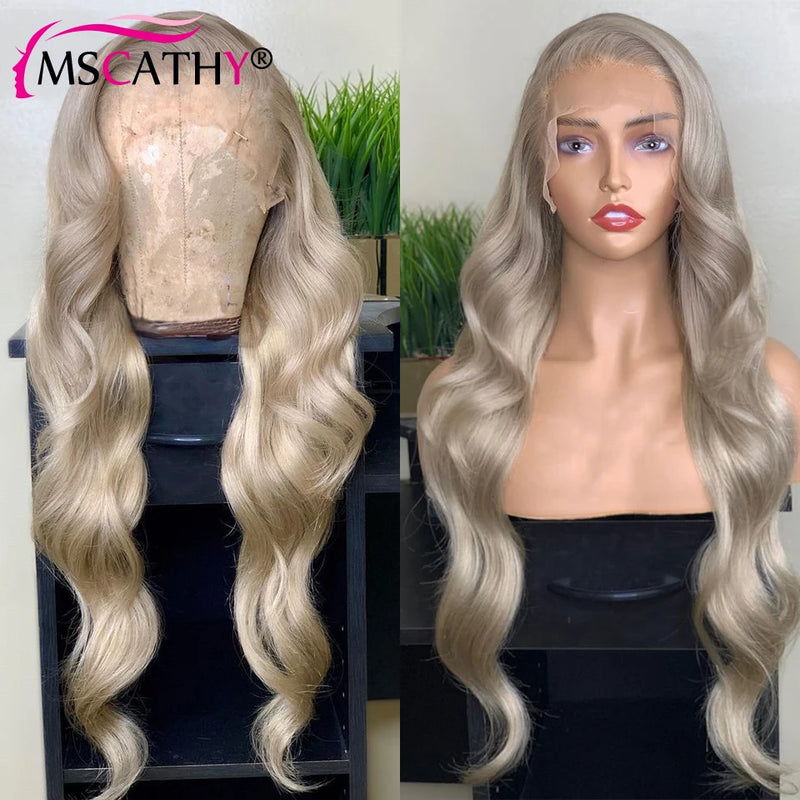 Human Hair Body Wave Ash Grey Preplucked Lace Wig