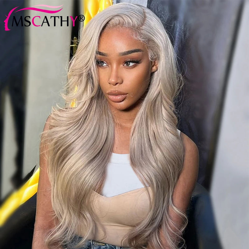 Human Hair Body Wave Ash Grey Preplucked Lace Wig