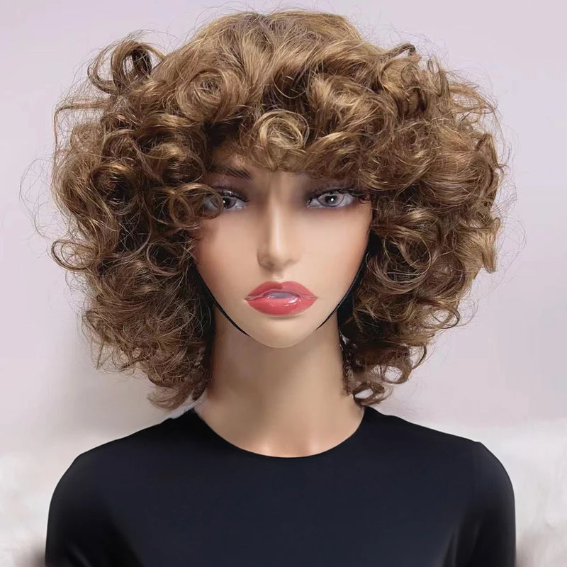 Highlight Blonde Funmi Curly Short Bob Human Hair Wig