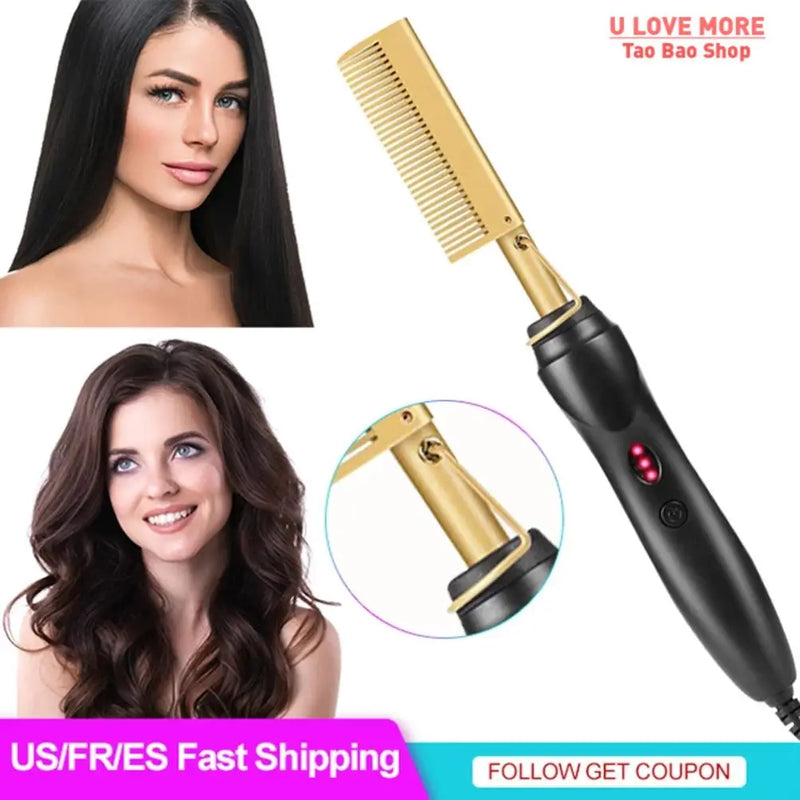 2 in 1 Hot Comb Straightener for Wigs Straightening Brush El