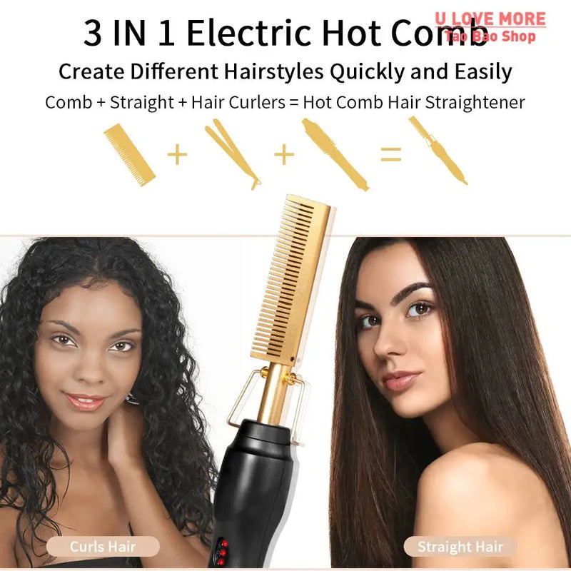 2 in 1 Hot Comb Straightener for Wigs Straightening Brush El