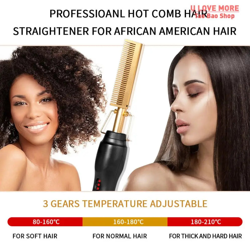 2 in 1 Hot Comb Straightener for Wigs Straightening Brush El