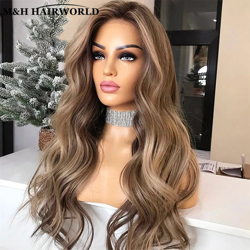 Short Ombre Synthetic Lace Front Wig 13x3 Natural Body Wave 30 Inch Long Hair for Women