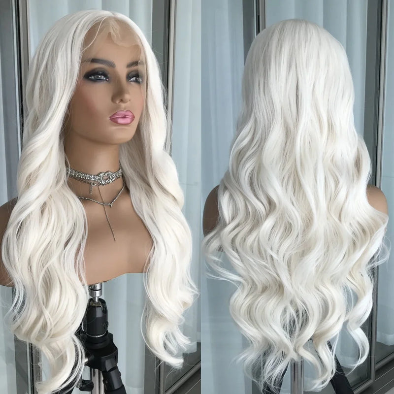 Ash Blonde Body Wave Lace Front Wig Pre Plucked Long Wavy Synthetic Lace Frontal for Women