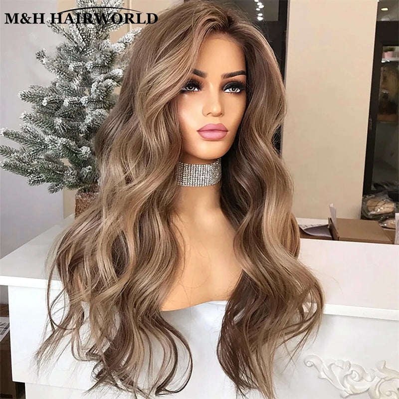 Short Ombre Synthetic Lace Front Wig 13x3 Natural Body Wave 30 Inch Long Hair for Women