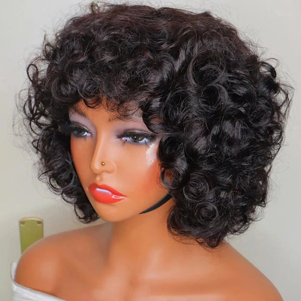 Highlight Blonde Funmi Curly Short Bob Human Hair Wig